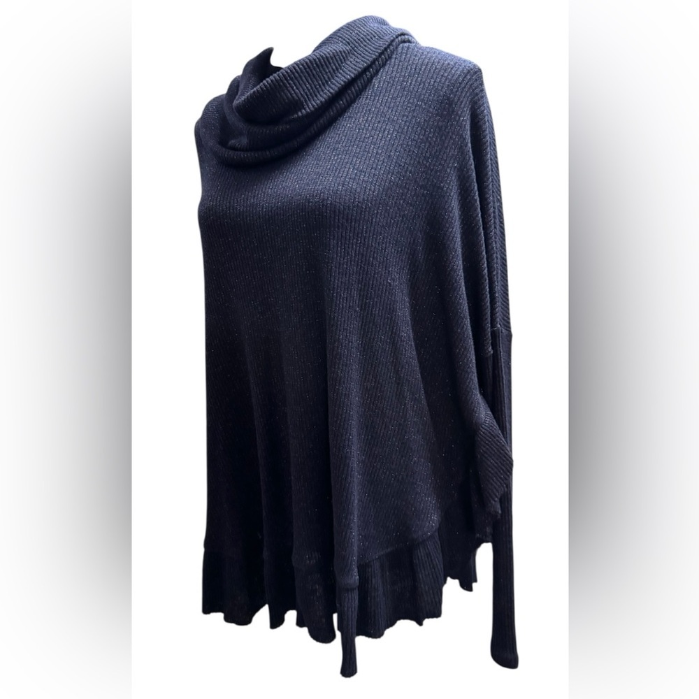 Anthropologie Postmark Orley navy metallic oversized cowl neck sweater Size L​ - Picture 2 of 9
